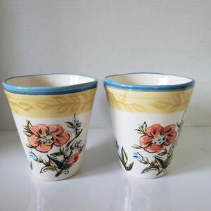 Pier One Imports  set of 2 Large Ceramic Floral Multi-colored Coffee Mugs.